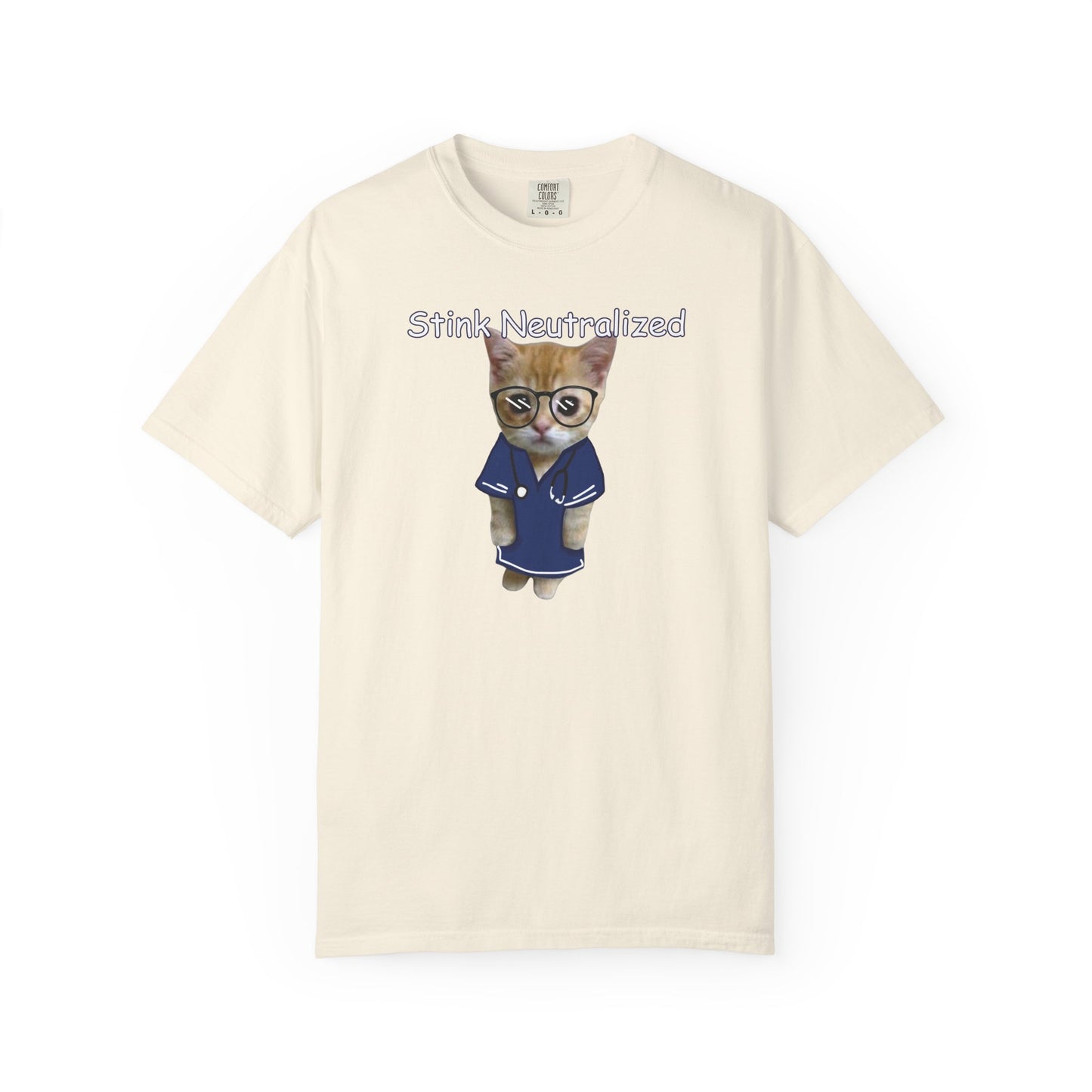 Cute cat wearing glasses and robe graphic on heavyweight cotton t-shirt