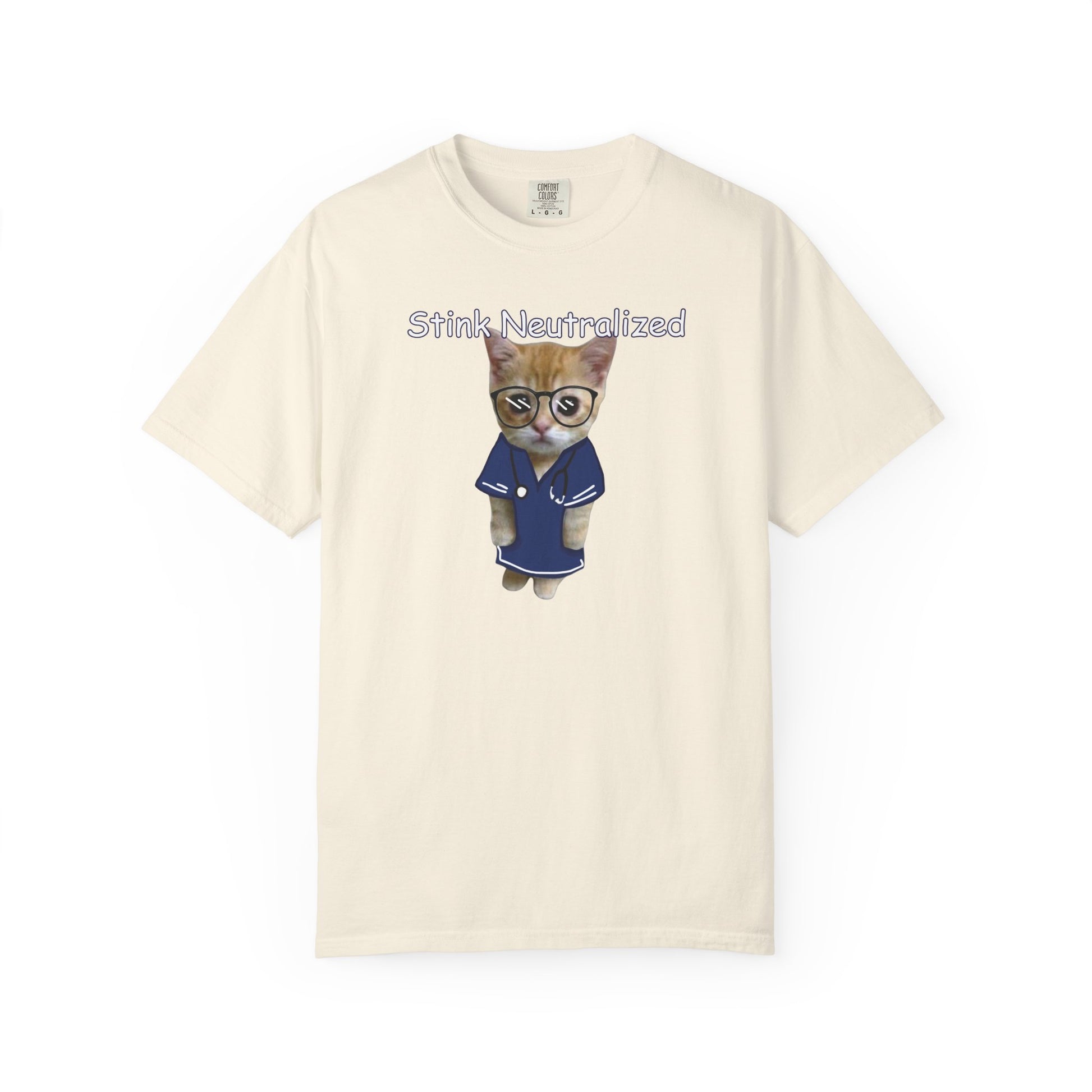 Cute cat wearing glasses and robe graphic on heavyweight cotton t-shirt