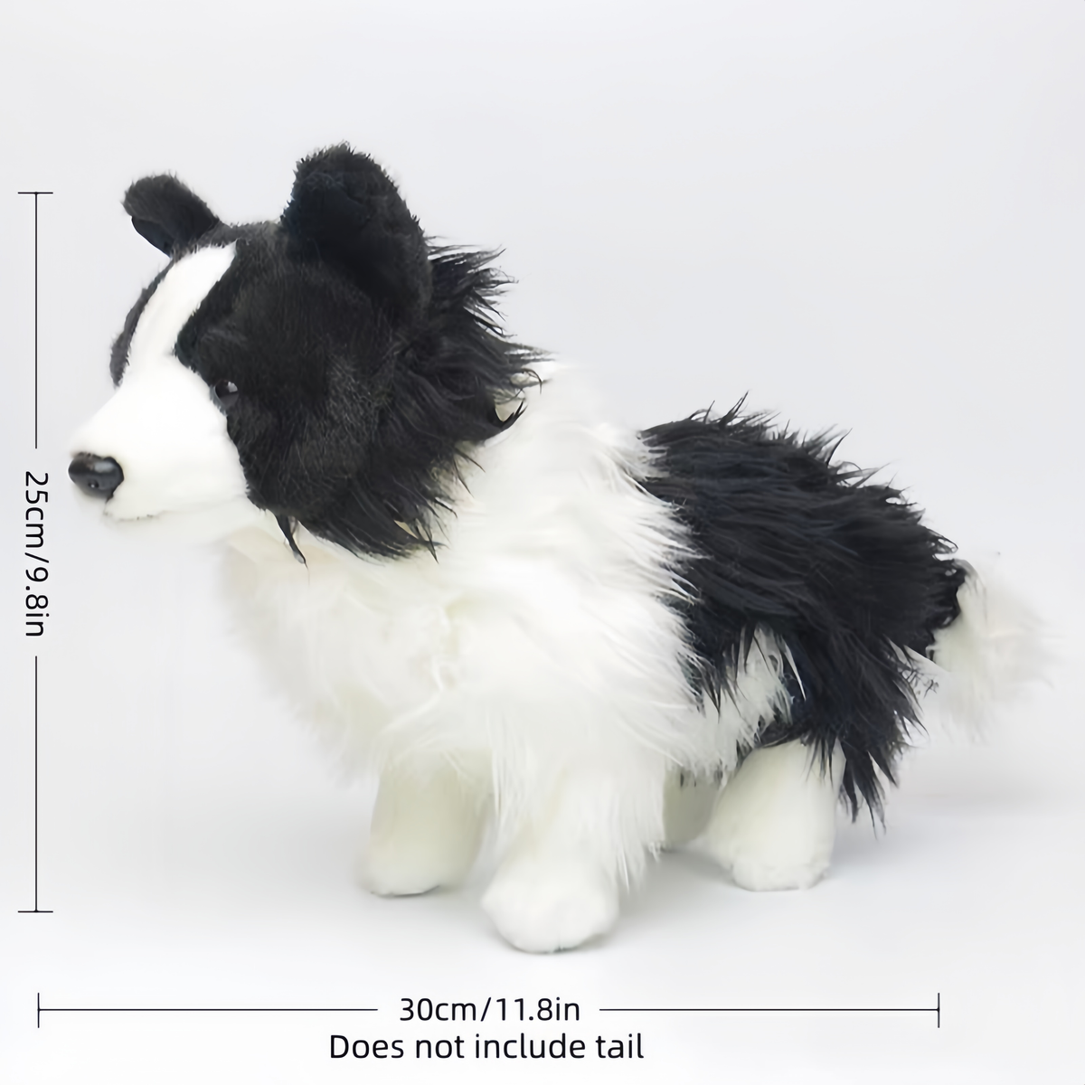 Cute dog plush border collie realistic face close up