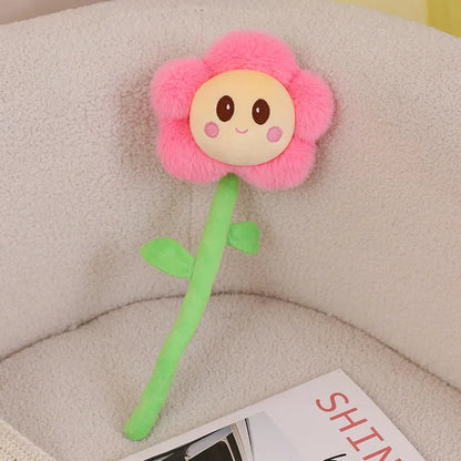 Cute flower plush toy 6 color variants with smiley face and green stem 40cm
