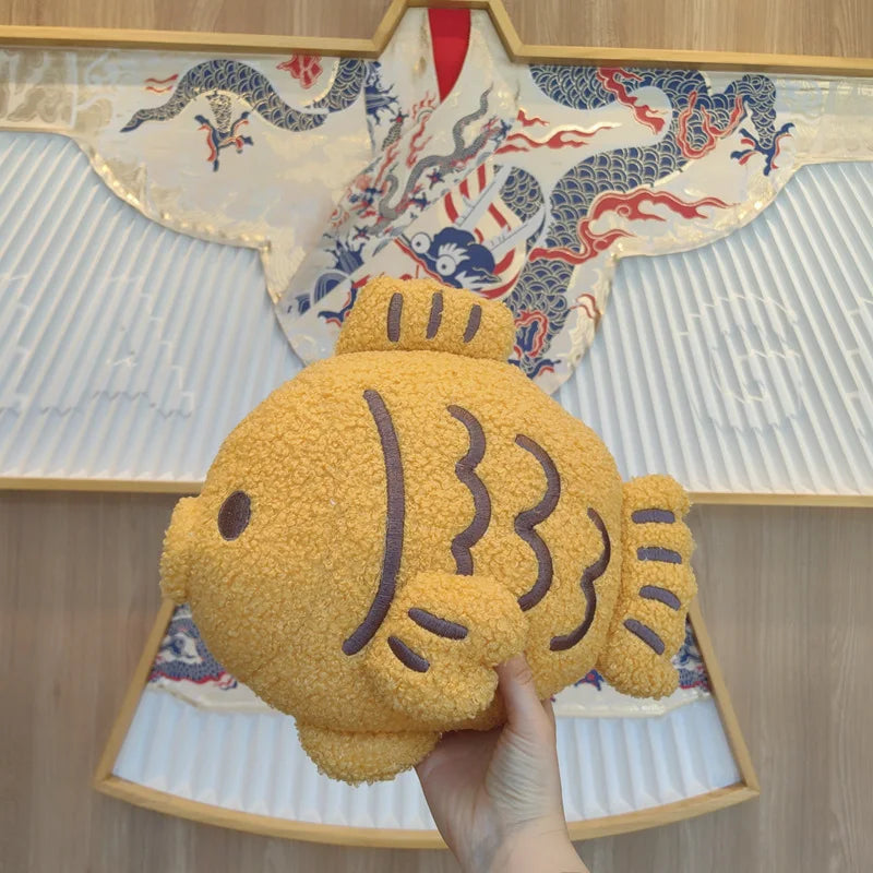 Cute food plushie taiyaki fish waffle shape stuffed with PP cotton close up
