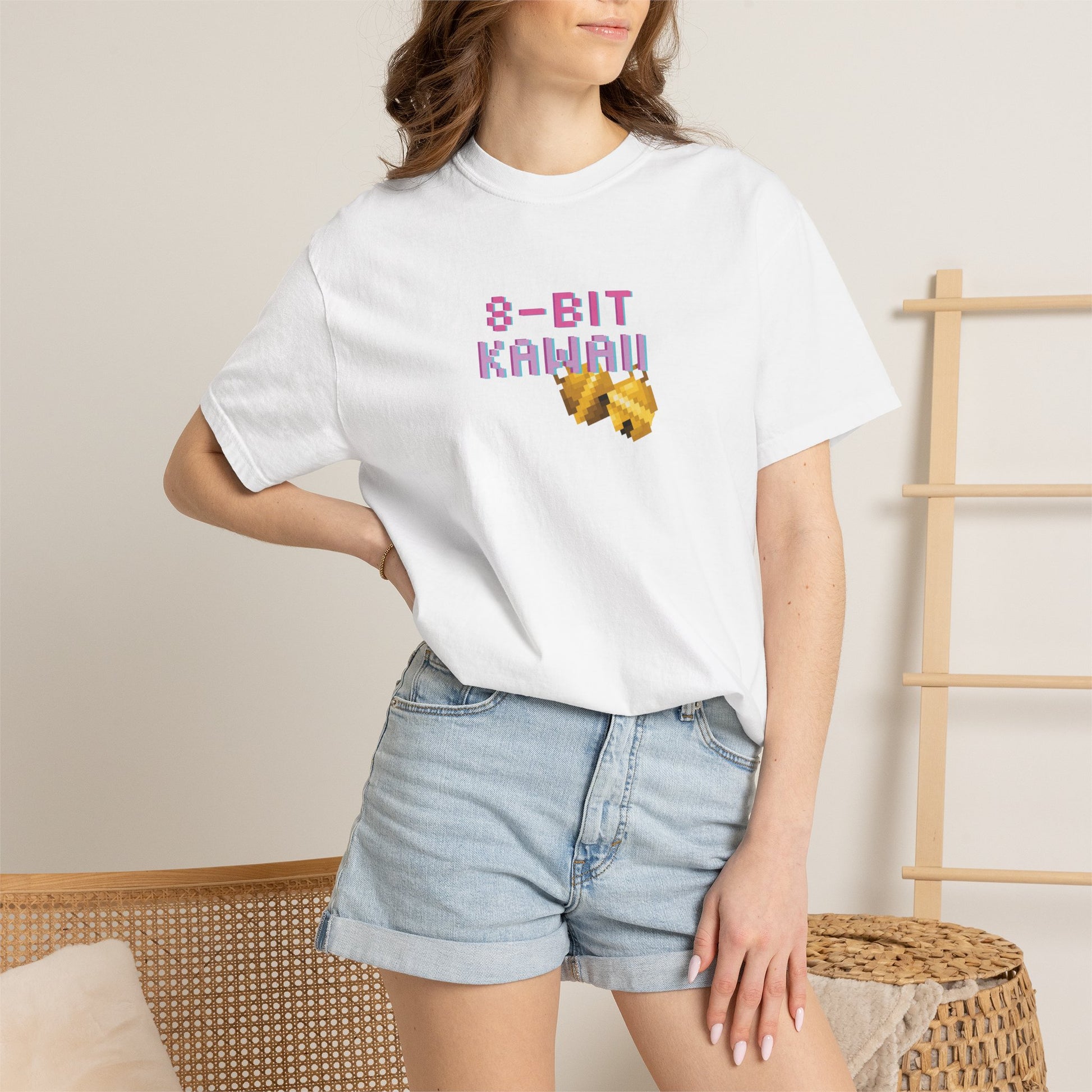 Cute gaming tee featuring kawaii cat girl pixel design
