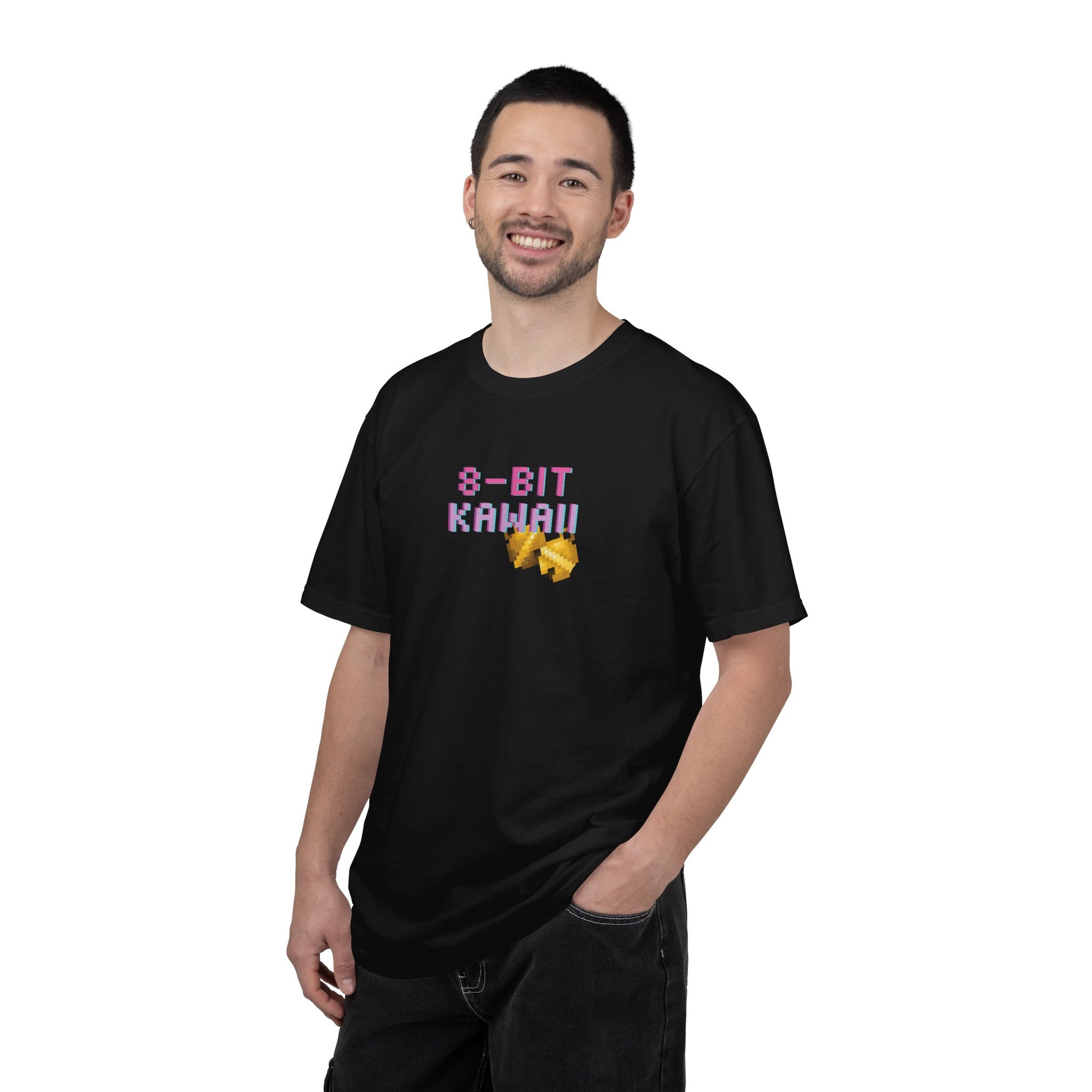 Cute gaming tee worn while playing retro console games
