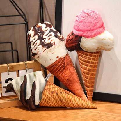 Cute ice cream plush toy standing upright with waffle cone detail