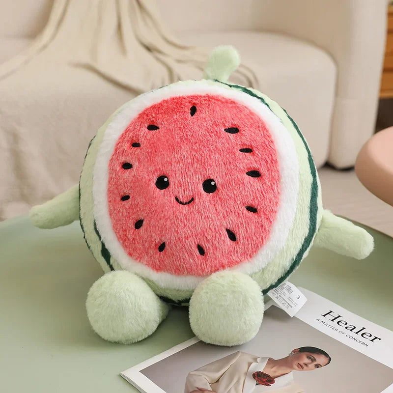 Cute kawaii watermelon plushie with adorable smiling cartoon face