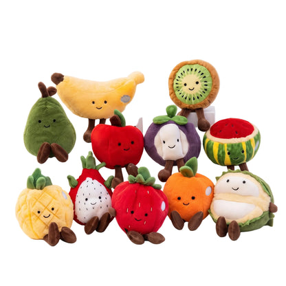 Cute mini strawberry fruit plushie with dangle legs on white background 30cm