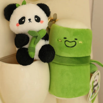 Cute panda gift idea: panda keychain plush displayed beside a birthday gift tag