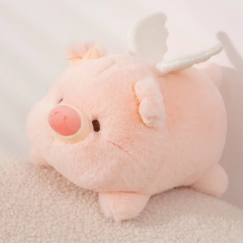 Cute pig stuffed animal angel piggy sleeping pose pastel pink plush toy