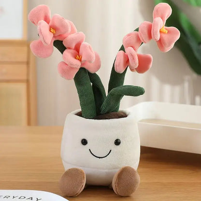 Cute plant plushie orchid flower soft toy in pink and white