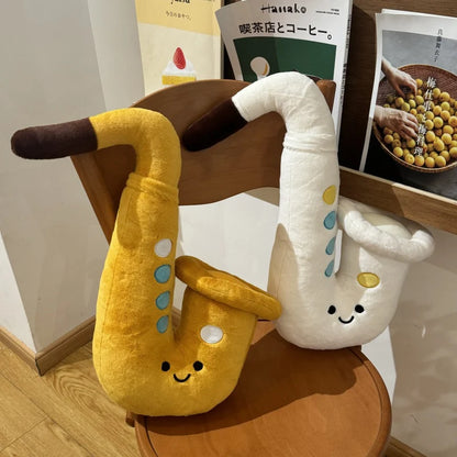 Cute saxophone plush charm white color hanging on bag zipper