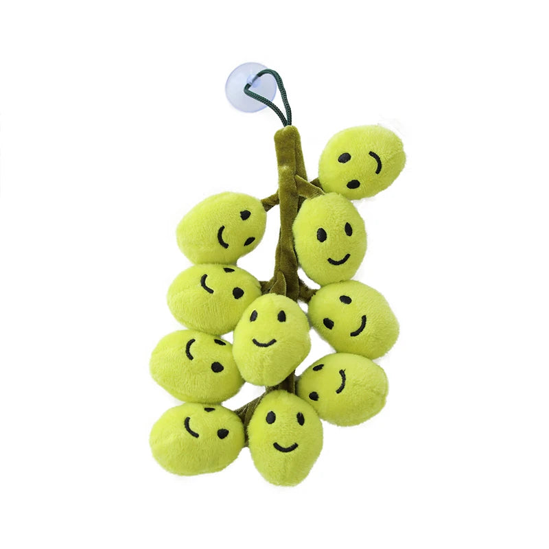 Cute smiling grapes plush in green, 26cm kawaii fruit stuffed animal for room decor