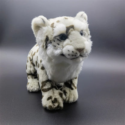 Cute snow leopard toy close up expressive face