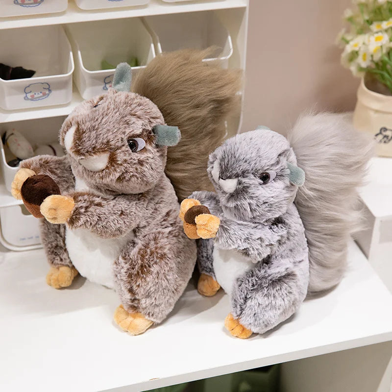 Cute squirrel stuffed toy sitting upright pose
