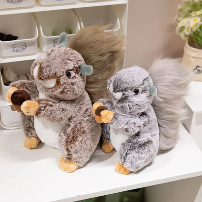Cute squirrel stuffed toy sitting upright pose
