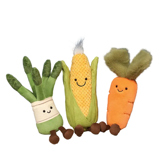 Cute vegetable plush trio - corn carrot and asparagus handmade plushies