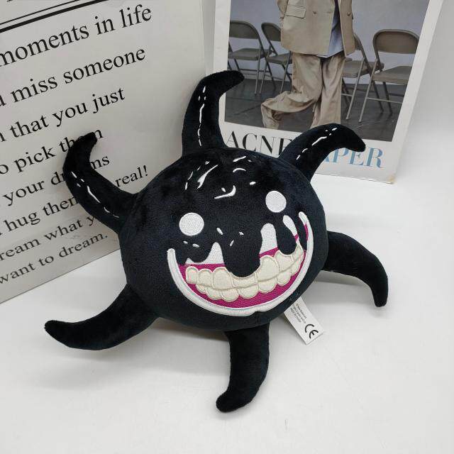 DOORS Screech plush front view black tentacle creature with glowing white eyes
