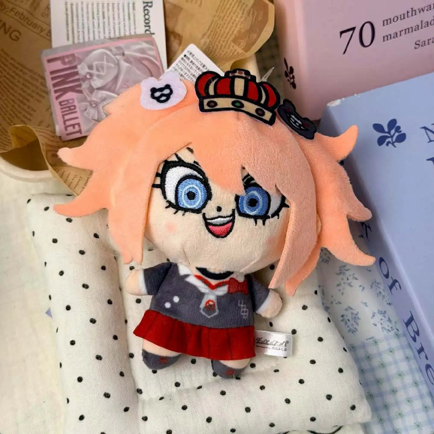 Danganronpa plush keychain with lanyard loop for backpack display

