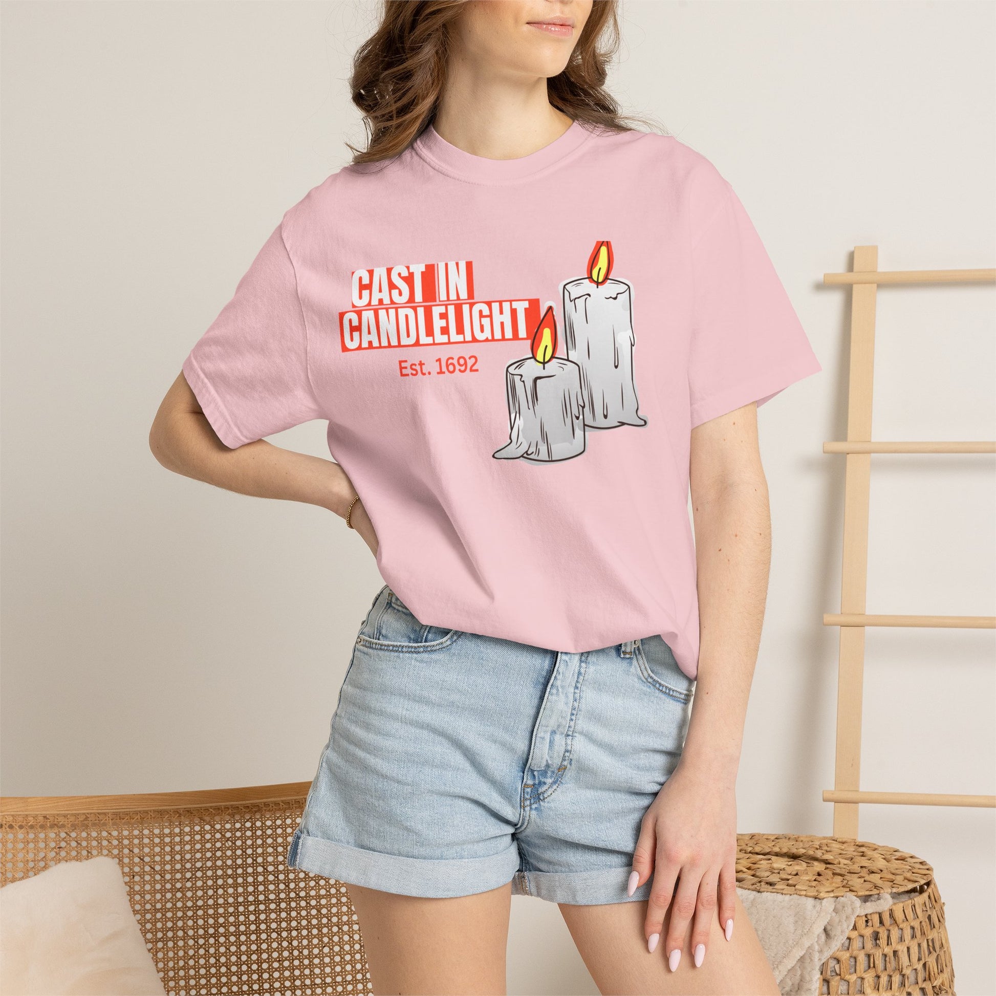 Dark academia candle unisex tee styled with oversized cardigan and worn leather journal