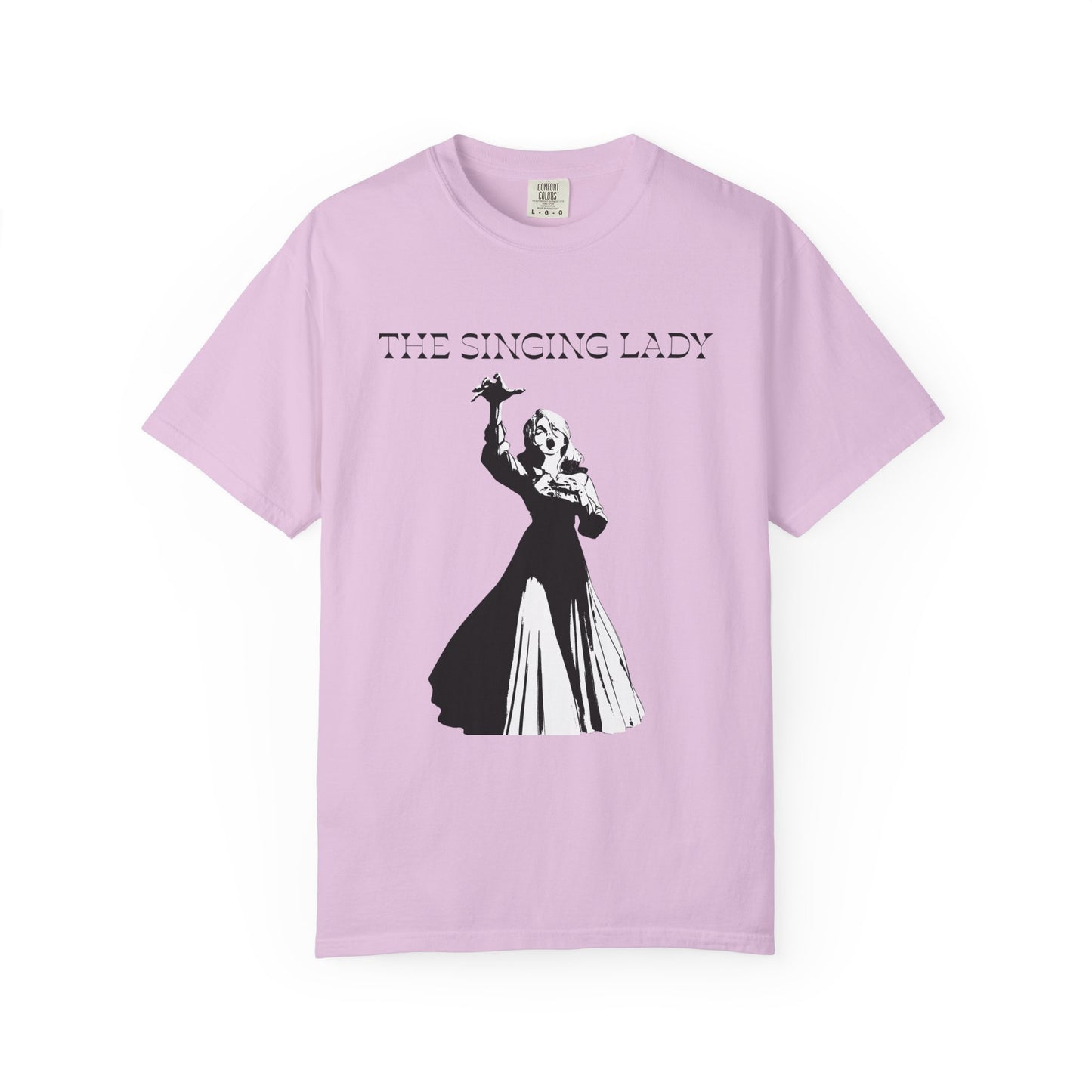 Dark academia shirt with a theatrical singing lady print
