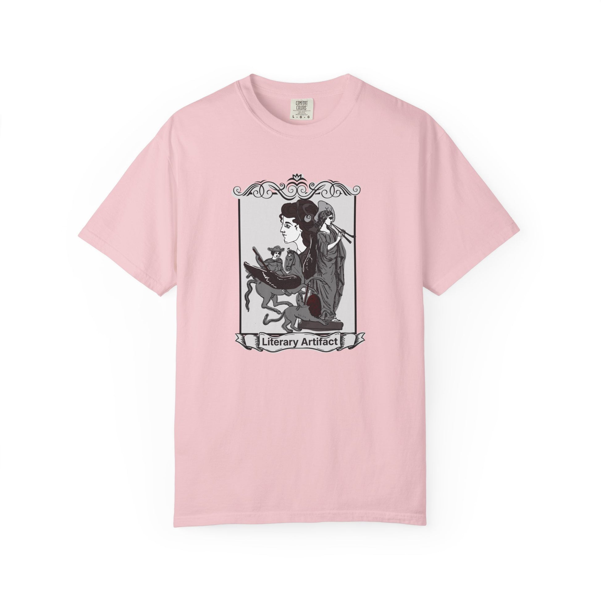 Dark academia t shirt styled with worn jeans and a cardigan for a cozy bookish outfit