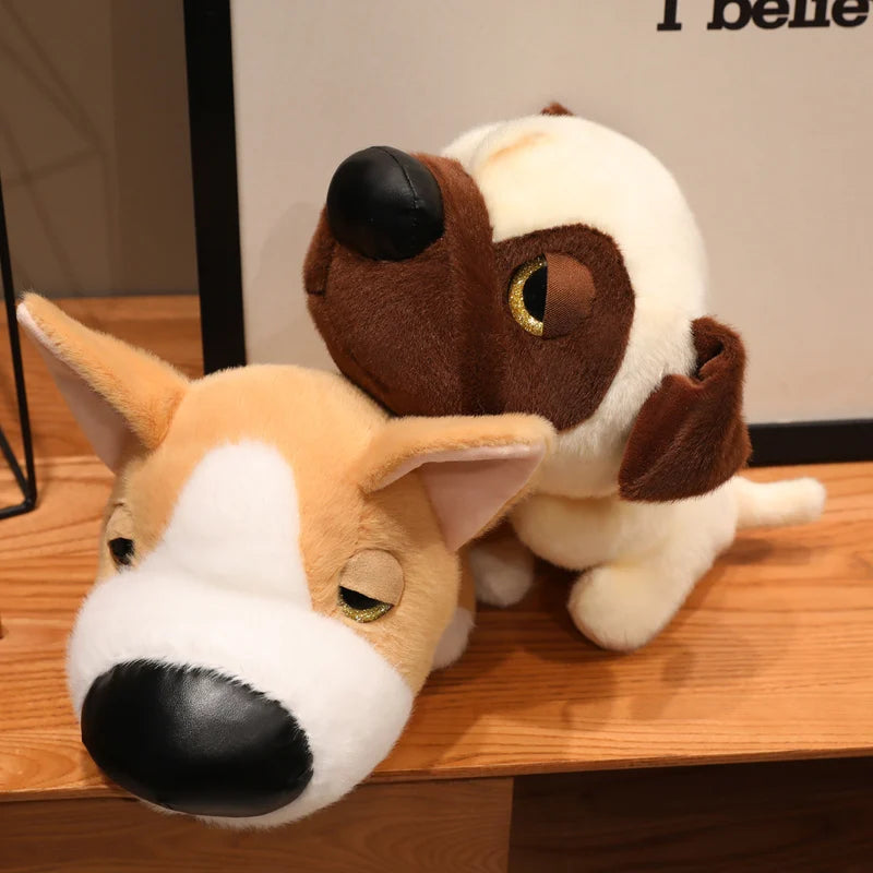 Dark brown pug plushie with chubby cartoon face 30cm stuffed animal