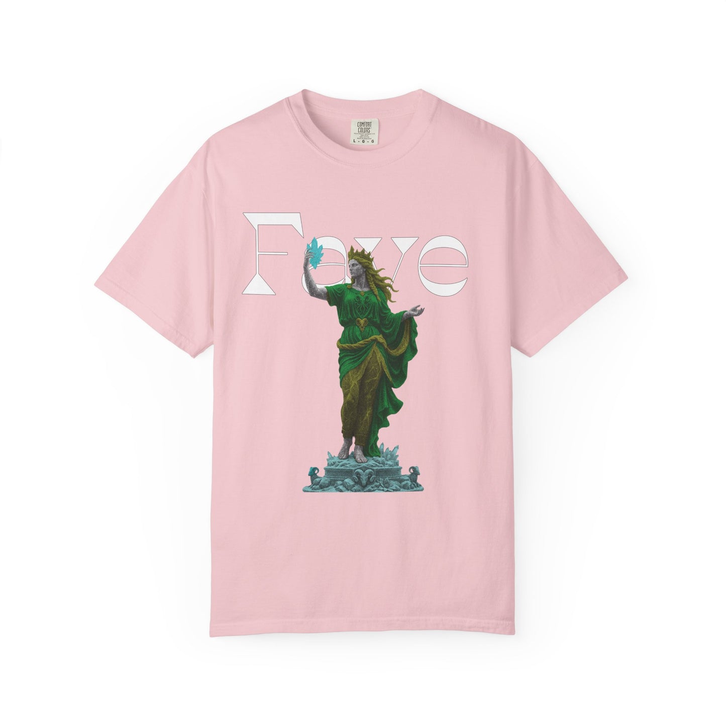 Dark fantasy graphic tee folded to show washed-in garment dyed color
