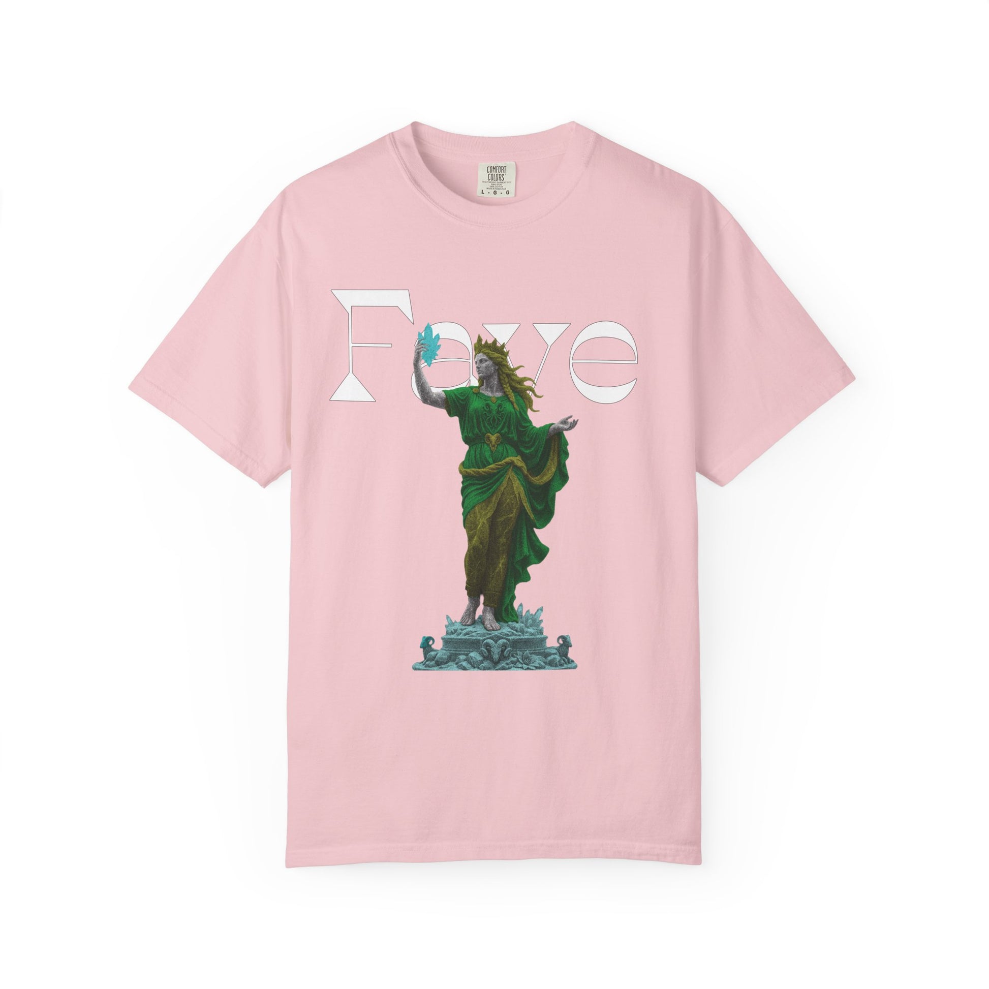 Dark fantasy graphic tee folded to show washed-in garment dyed color
