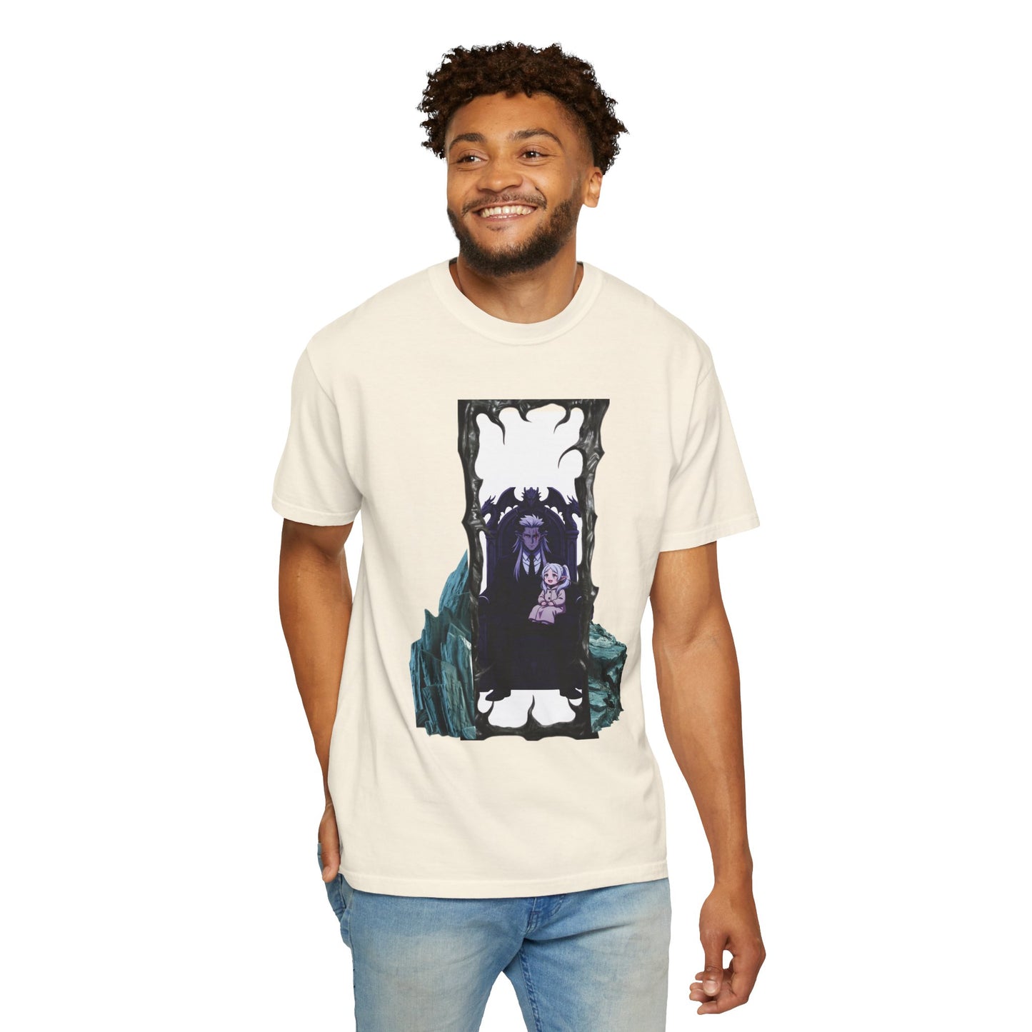 Dark fantasy t shirt featuring vampire emerging from bone framed portal on soft ring spun cotton
