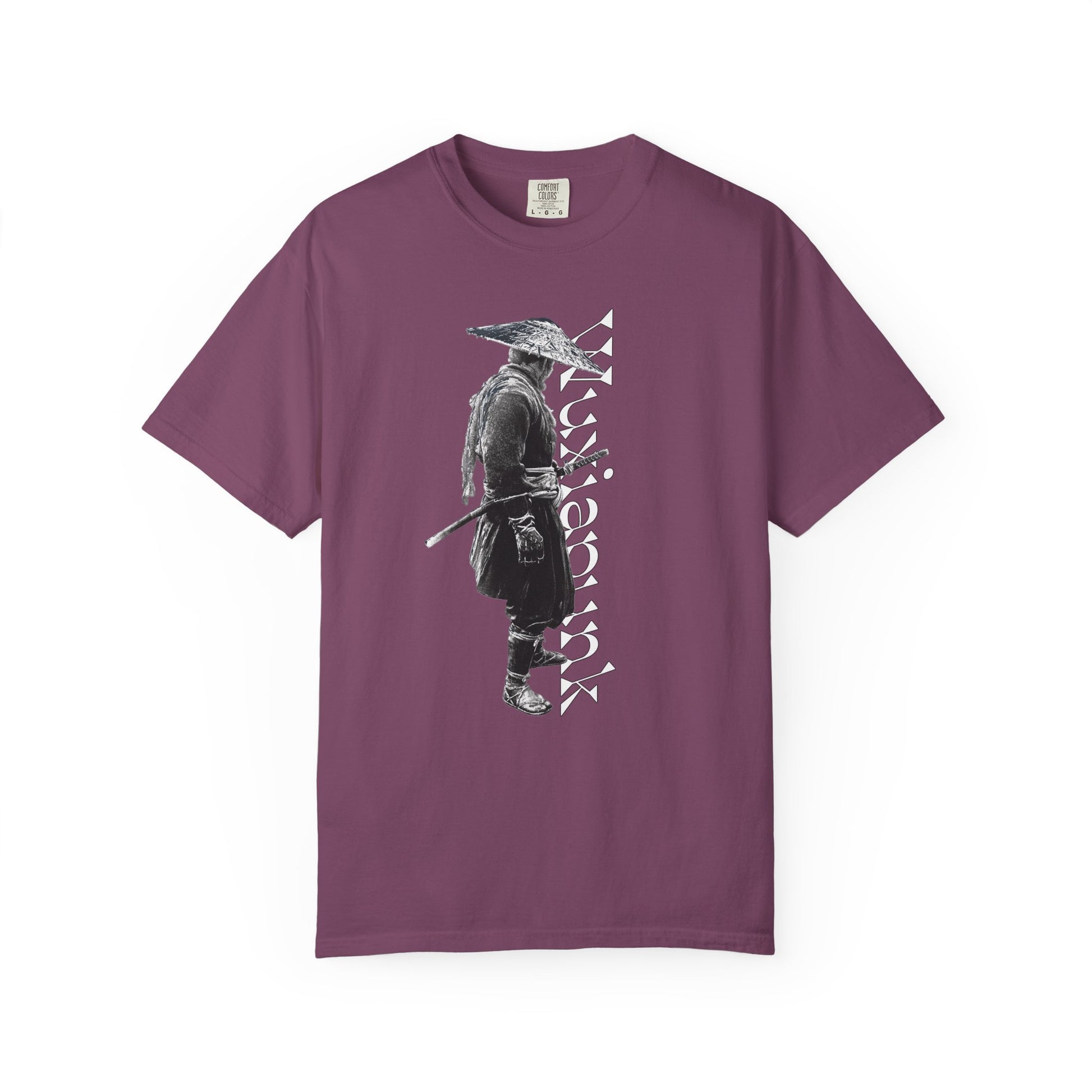 Dark martial arts straw hat wanderer graphic heavyweight garment dyed cotton tee