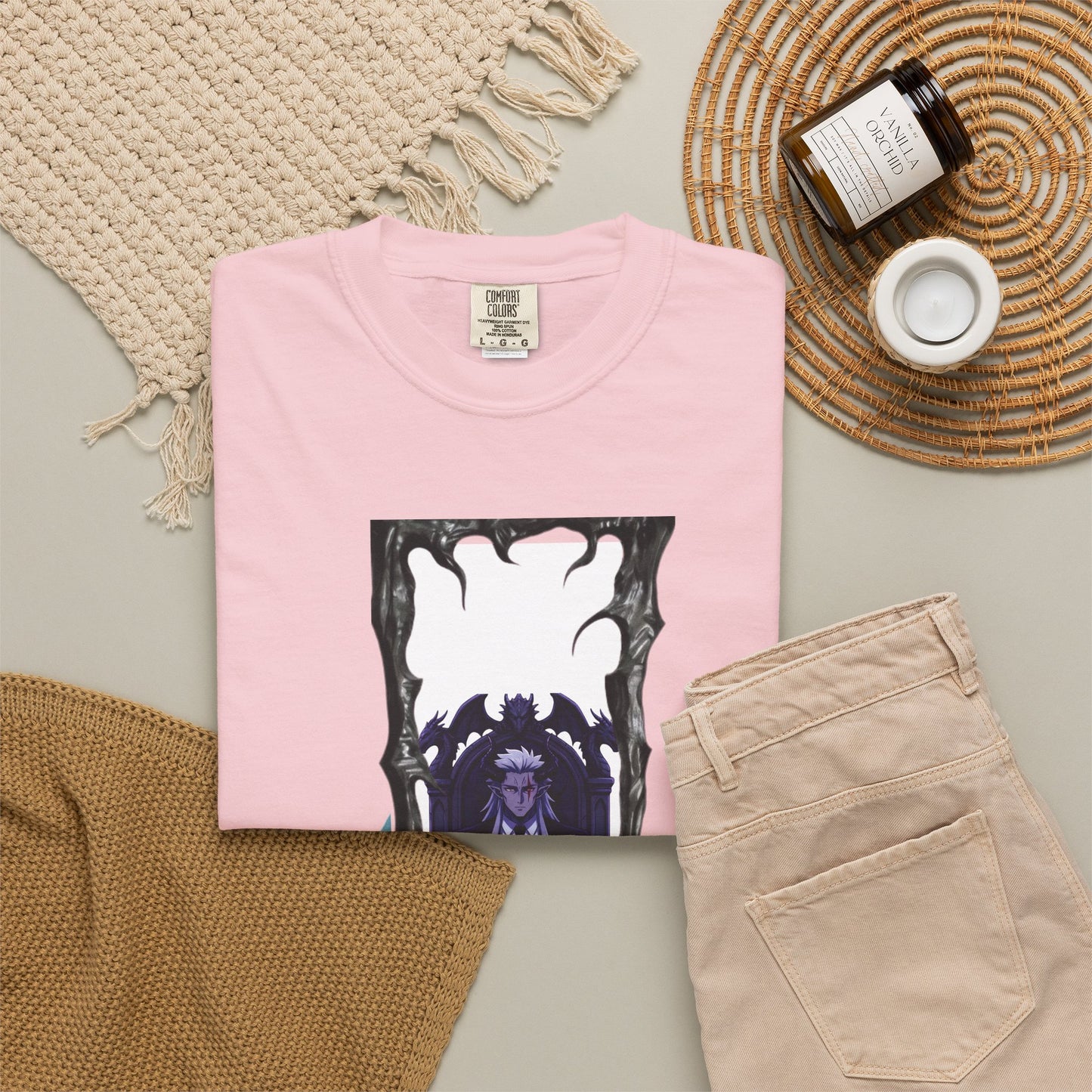 Dark portal vampire graphic tee featuring shadowy figure framed by jagged rock and bone shapes on heavyweight garment dyed cotton by Aprasi