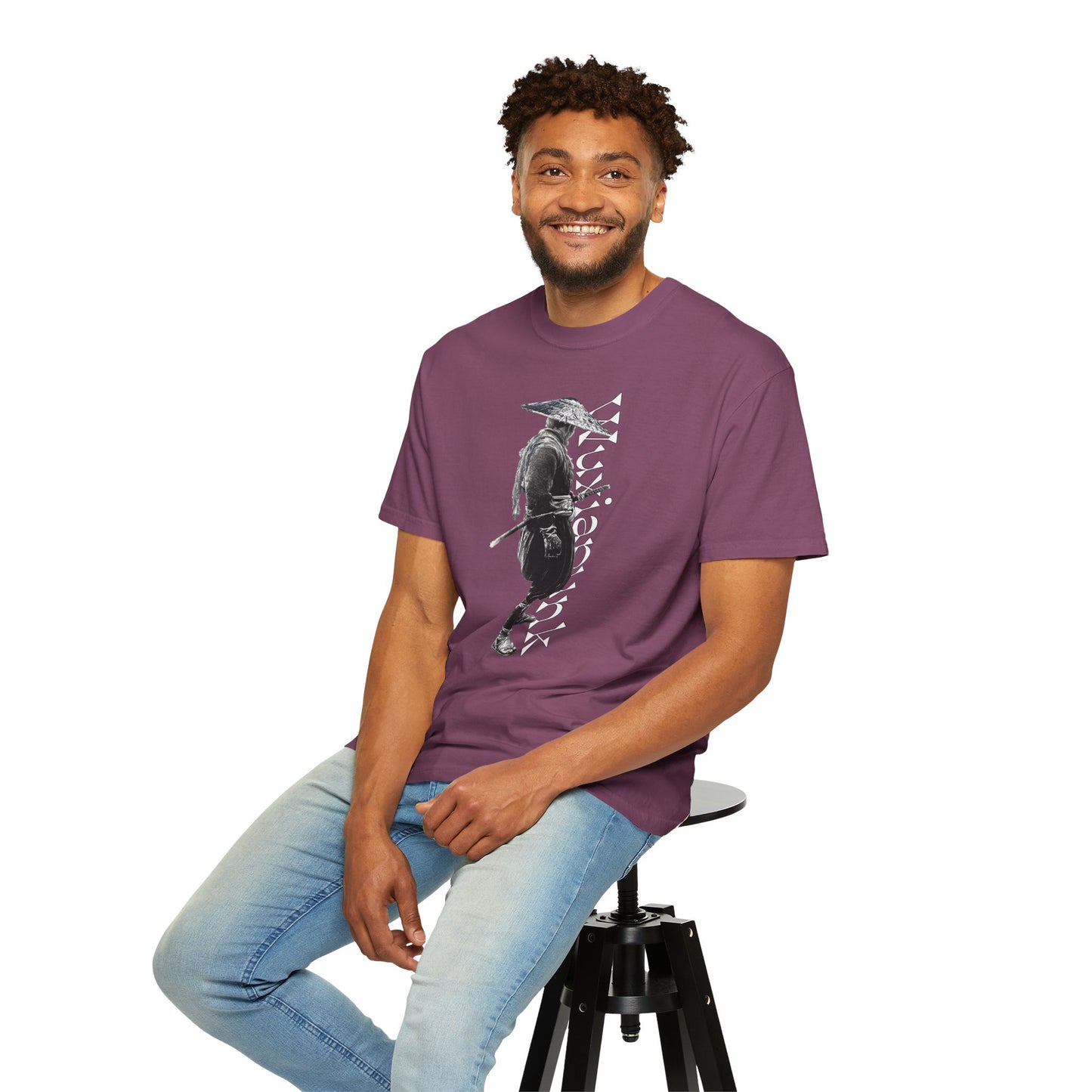 Dark wuxiapunk swordsman straw hat graphic heavyweight garment dyed tee