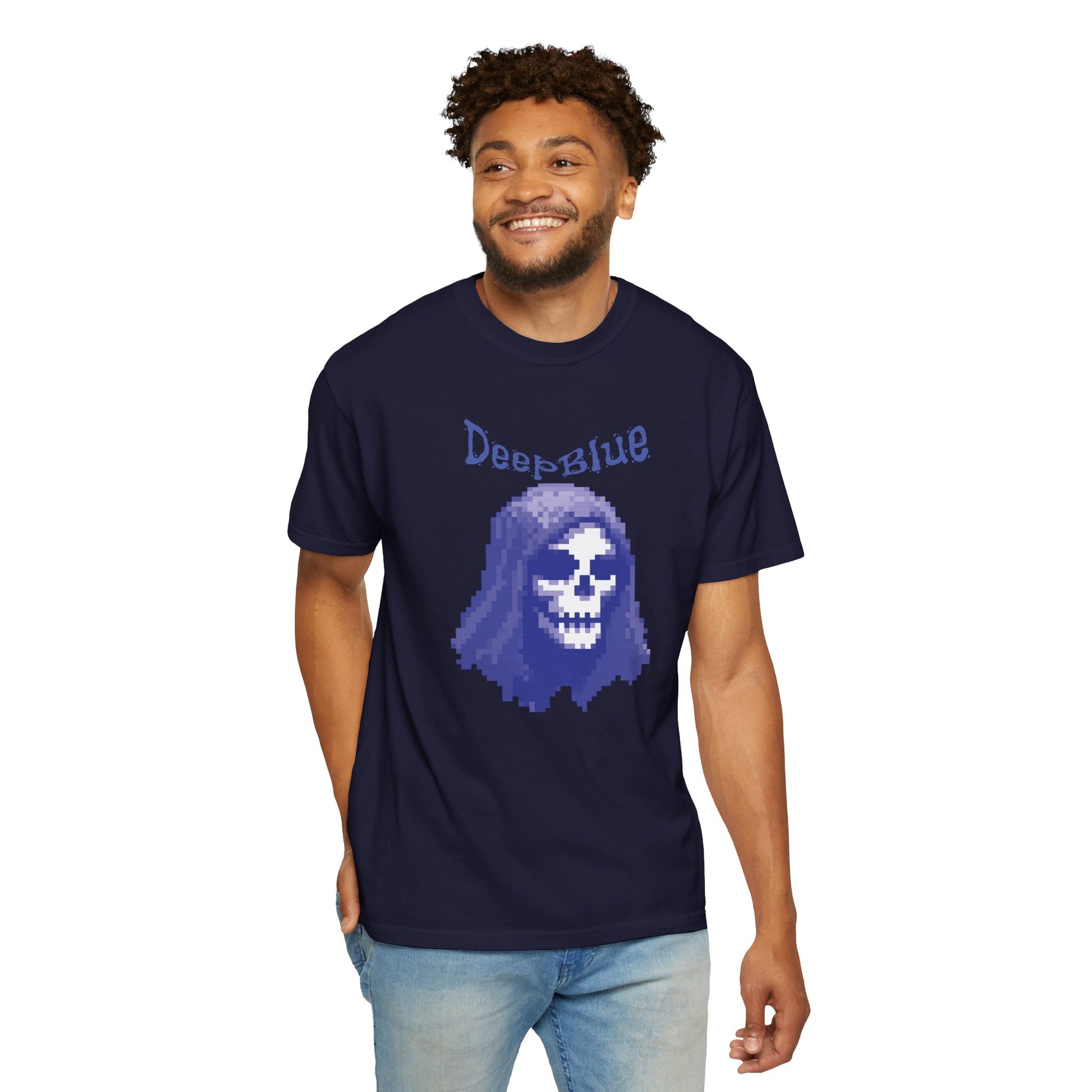 Deep Blue graphic tee size XL flat lay measurement reference photo
