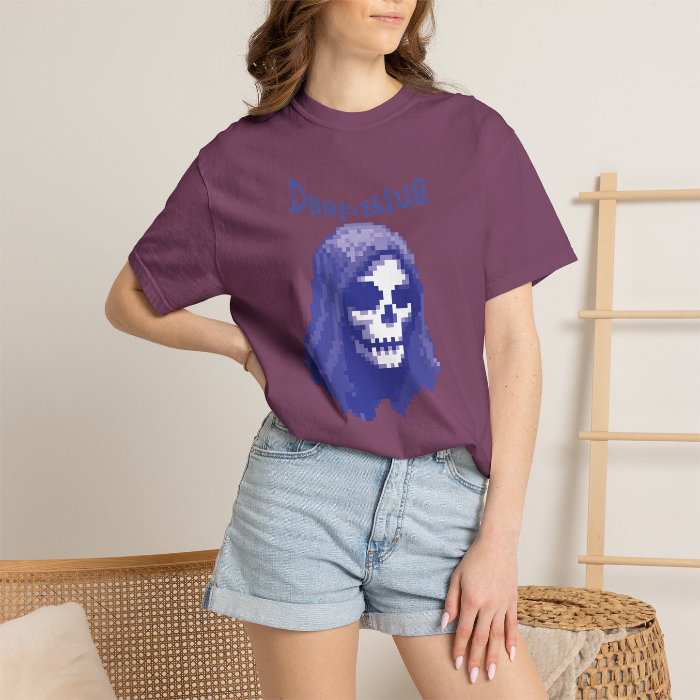 Deep Blue unisex pirate tee ghost mannequin front view product photo

