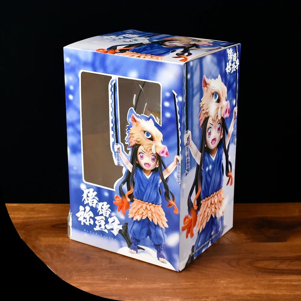Demon slayer Nezuko figure close-up facial detail with signature bamboo mouthpiece
