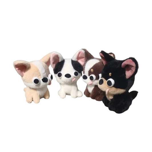 Derpy chihuahua plush black and white big eyes tongue out handmade stuffed animal 15cm