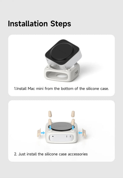 Desktop setup with Mac Mini M4 Pro and record player style protective cover.