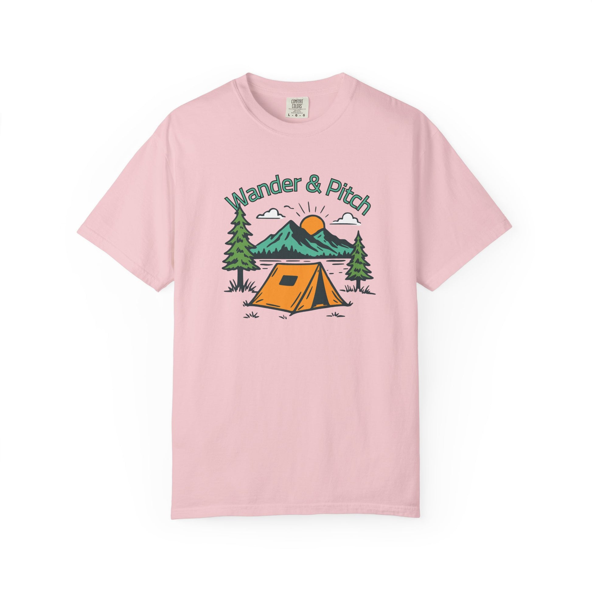 Detail of the double-needle stitching on the minimalist tent design shirt