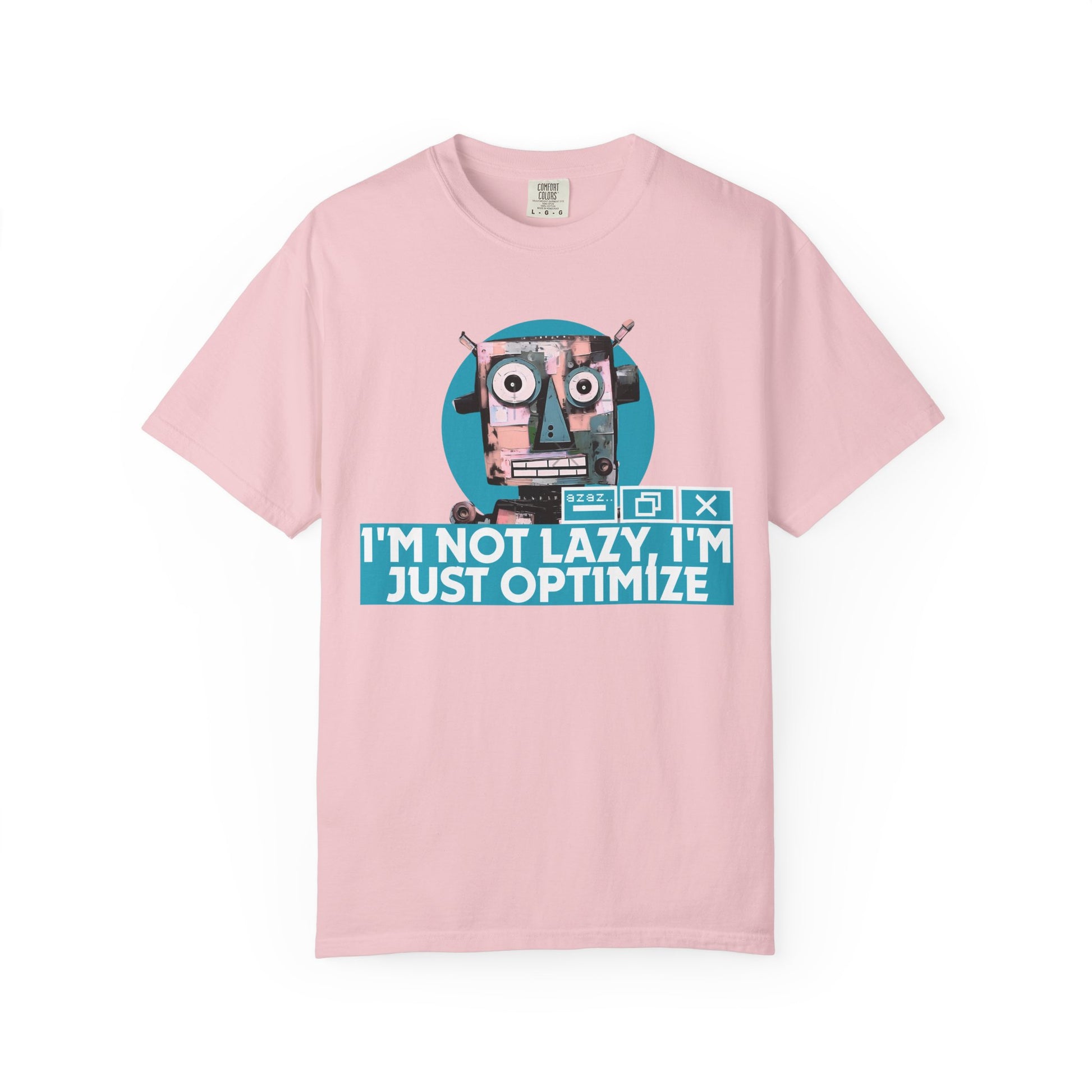 Developer culture t-shirt close-up of retro robot graphic with error boxes and binary symbols
