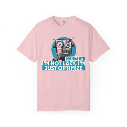 Developer culture t-shirt close-up of retro robot graphic with error boxes and binary symbols