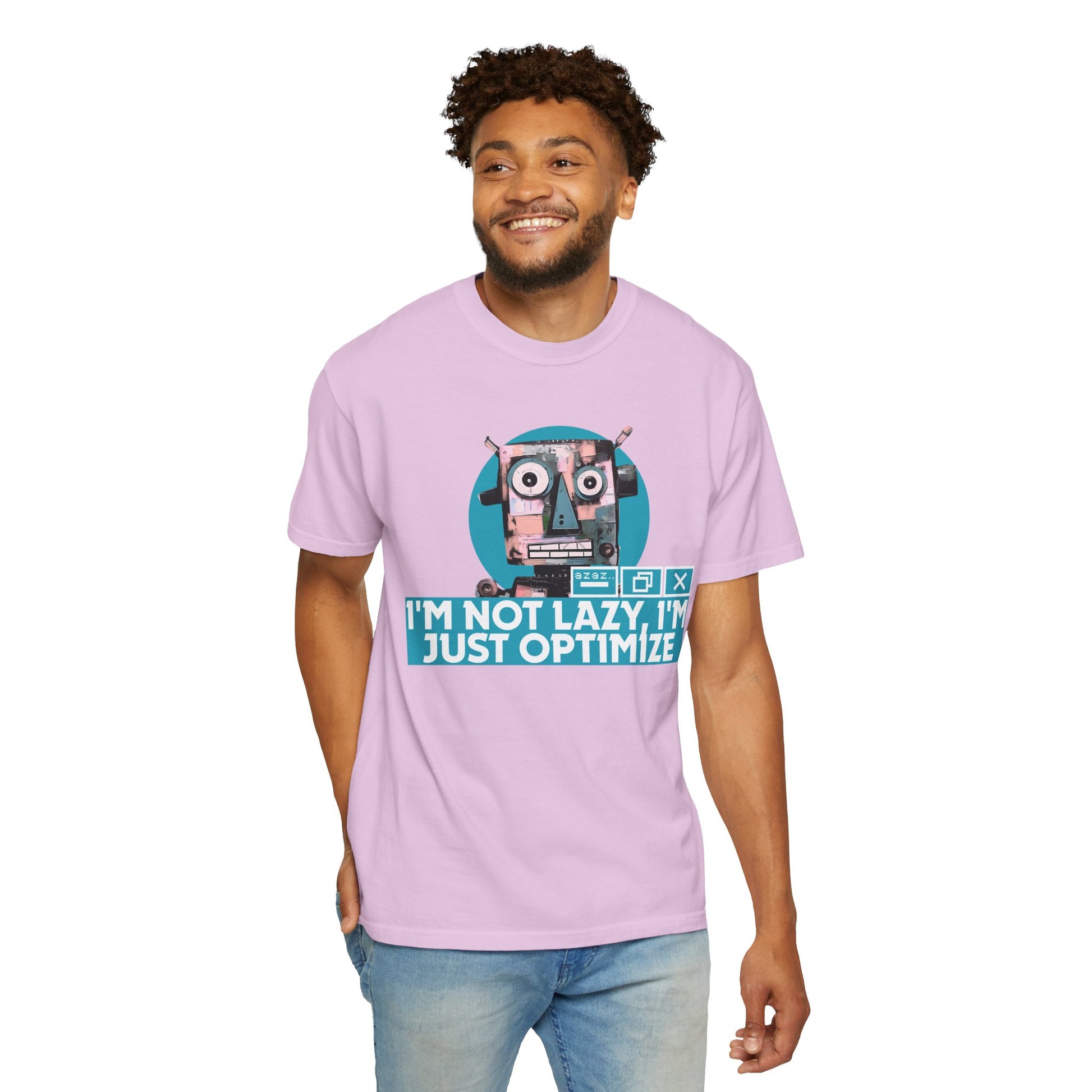 Developer gift graphic tee hanging on wooden hanger against white background