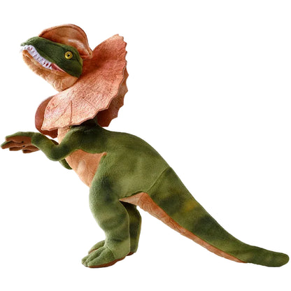 Dilophosaurus plush vivid green coloring detail shot