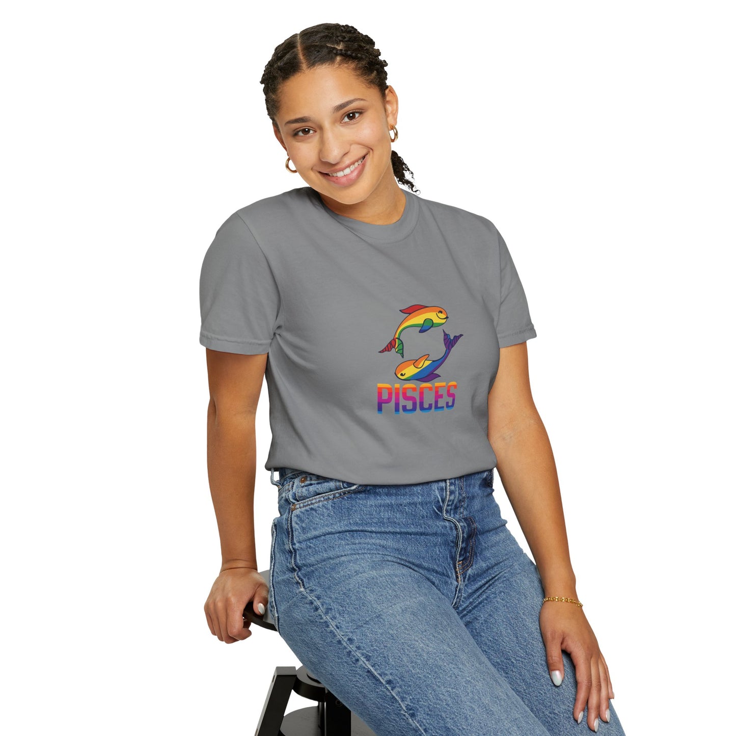 Durable, pre-shrunk cotton tee featuring a circular fish Pisces logo.