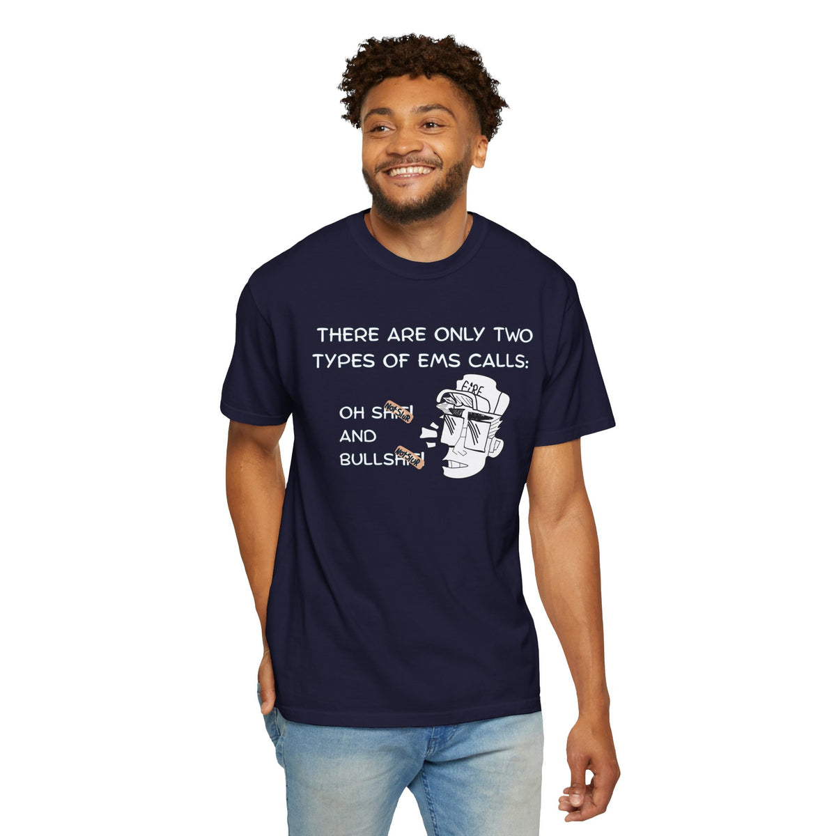 EMT gift t-shirt flat lay Comfort Colors heavyweight cotton first responder humor