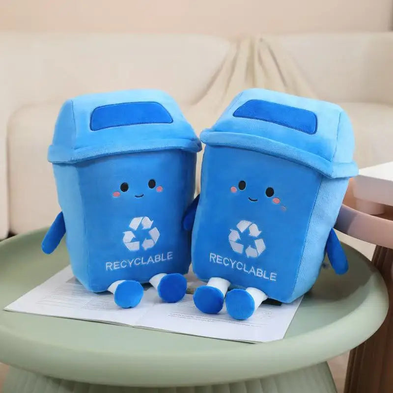 Emotional support trash can plushie front view on clean white background