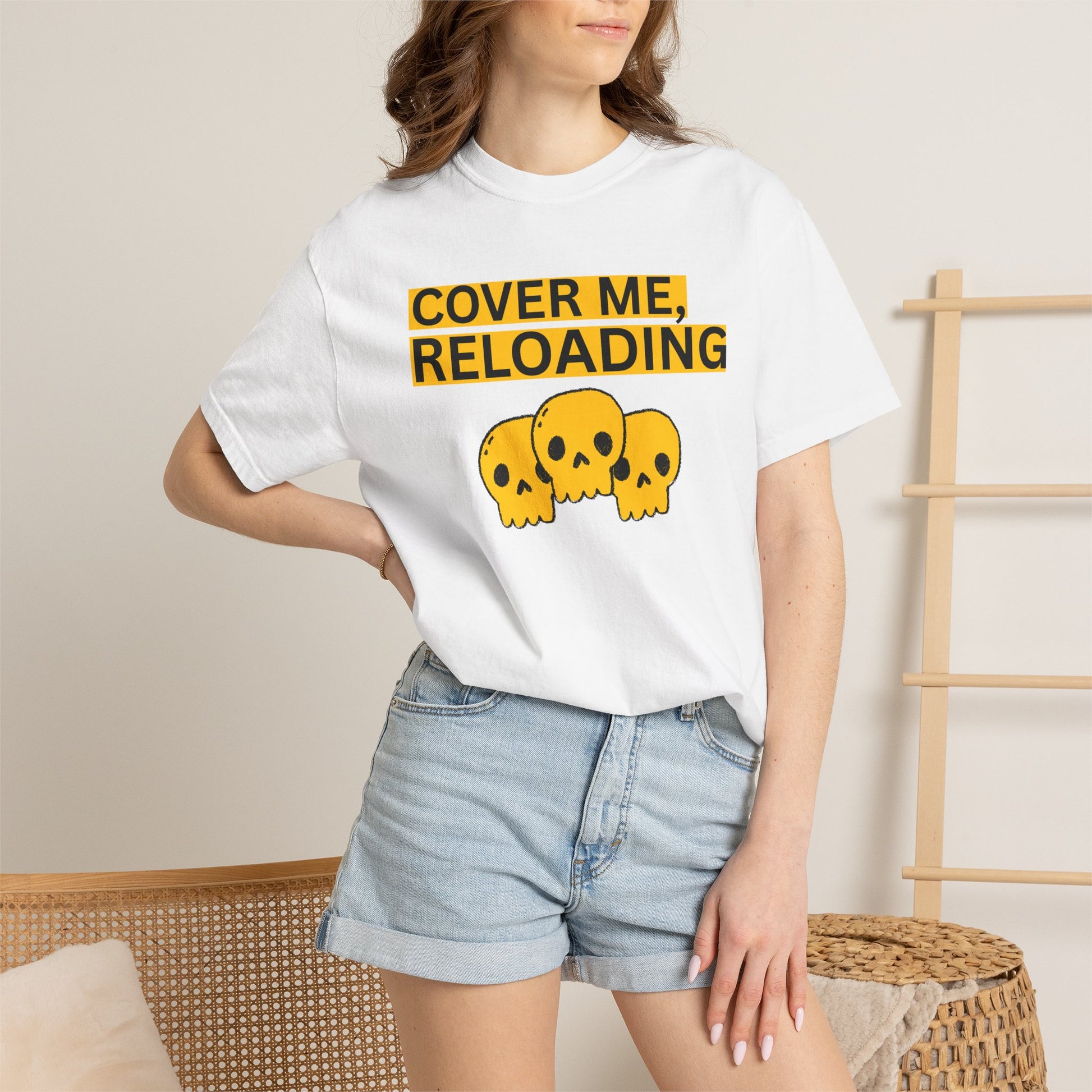 Esports fan merchandise cover me reloading tee yellow skulls gaming callout shirt