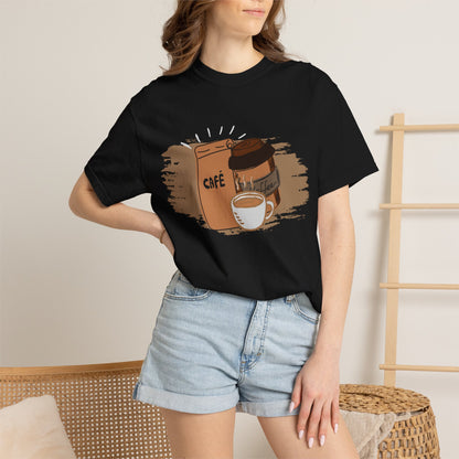Espresso enthusiast shirt featuring illustrated café brewing scene