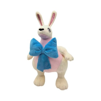 Evil bunny stuffed animal back view soft plush material
