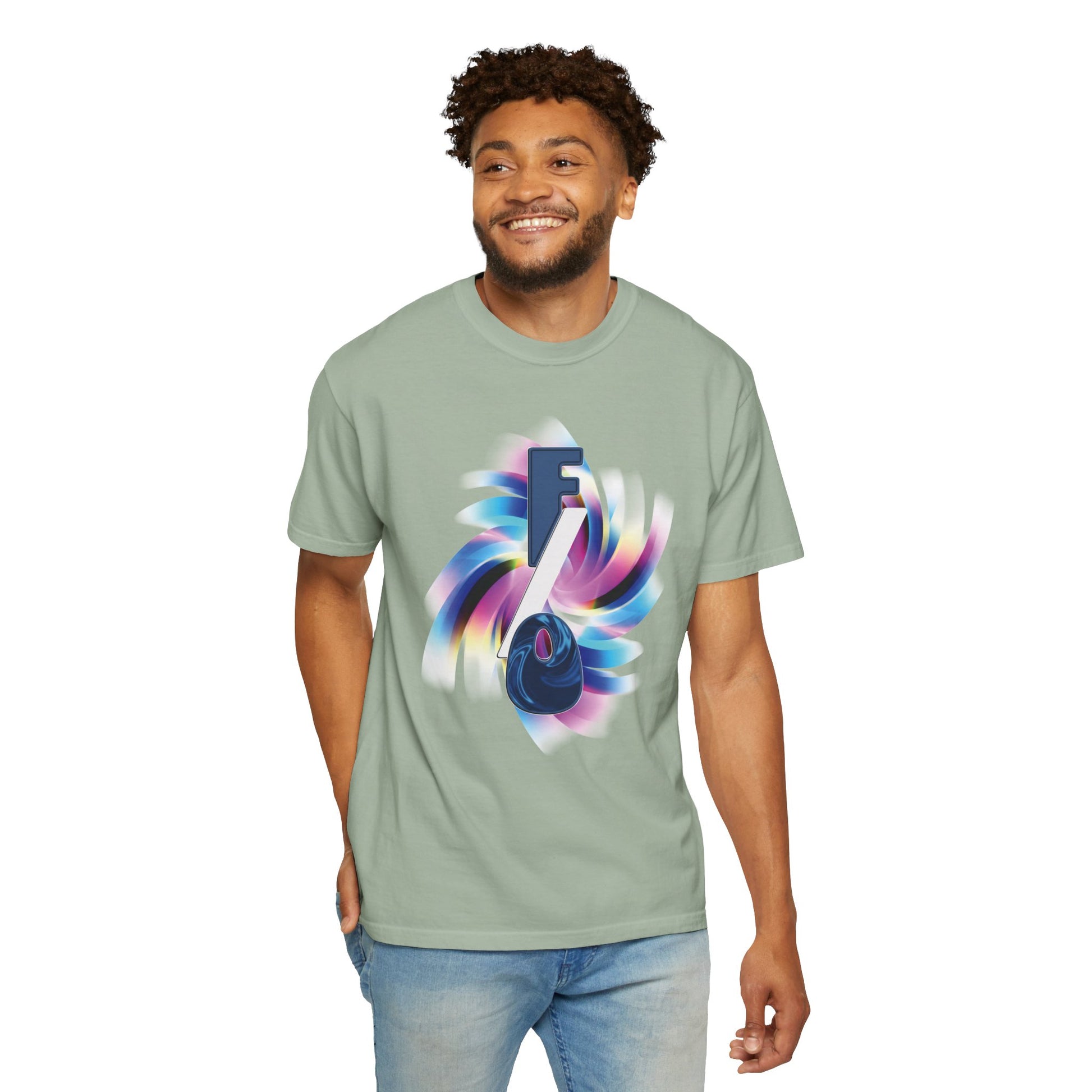FO vortex tee worn by yumejin, gender-neutral self-shipper fashion, relaxed oversized silhouette
