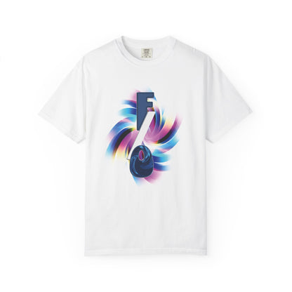 F/O Vortex Tee front view, bold fictional other graphic on black garment-dyed heavyweight tee
