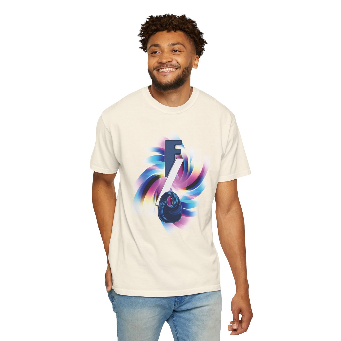 F/O Vortex Tee on hanger, full garment view, black heavyweight cotton relaxed fit
